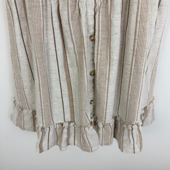 Winsdor Womens Button Striped Spaghetti Strap Cute Skater Beige Mini Dress Small - Picture 7 of 11